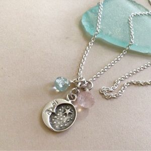 Sundance charm silver necklace aquamarine rose quartz